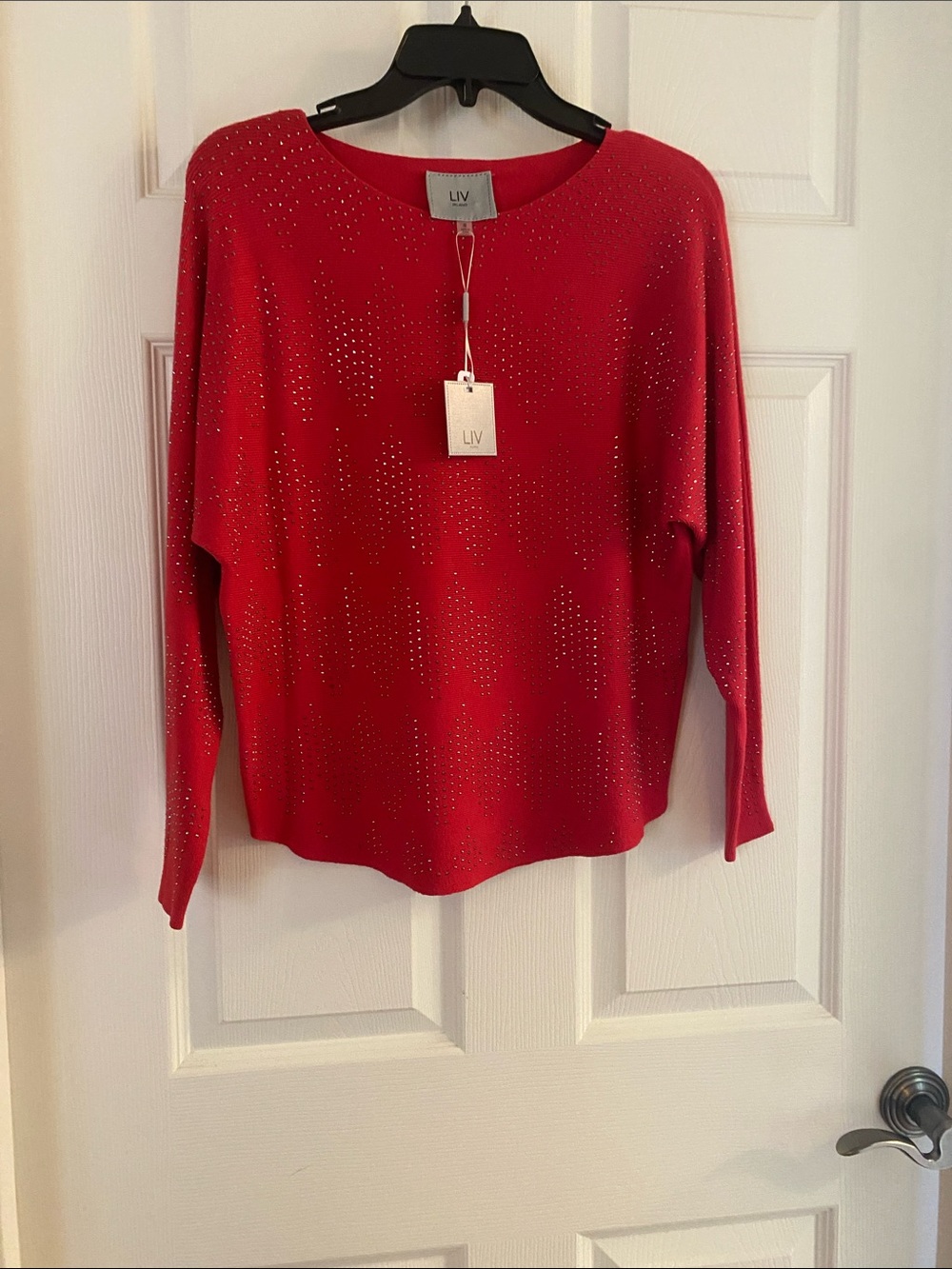 Livi Active Red Crewneck Sweater with Crystal Detail